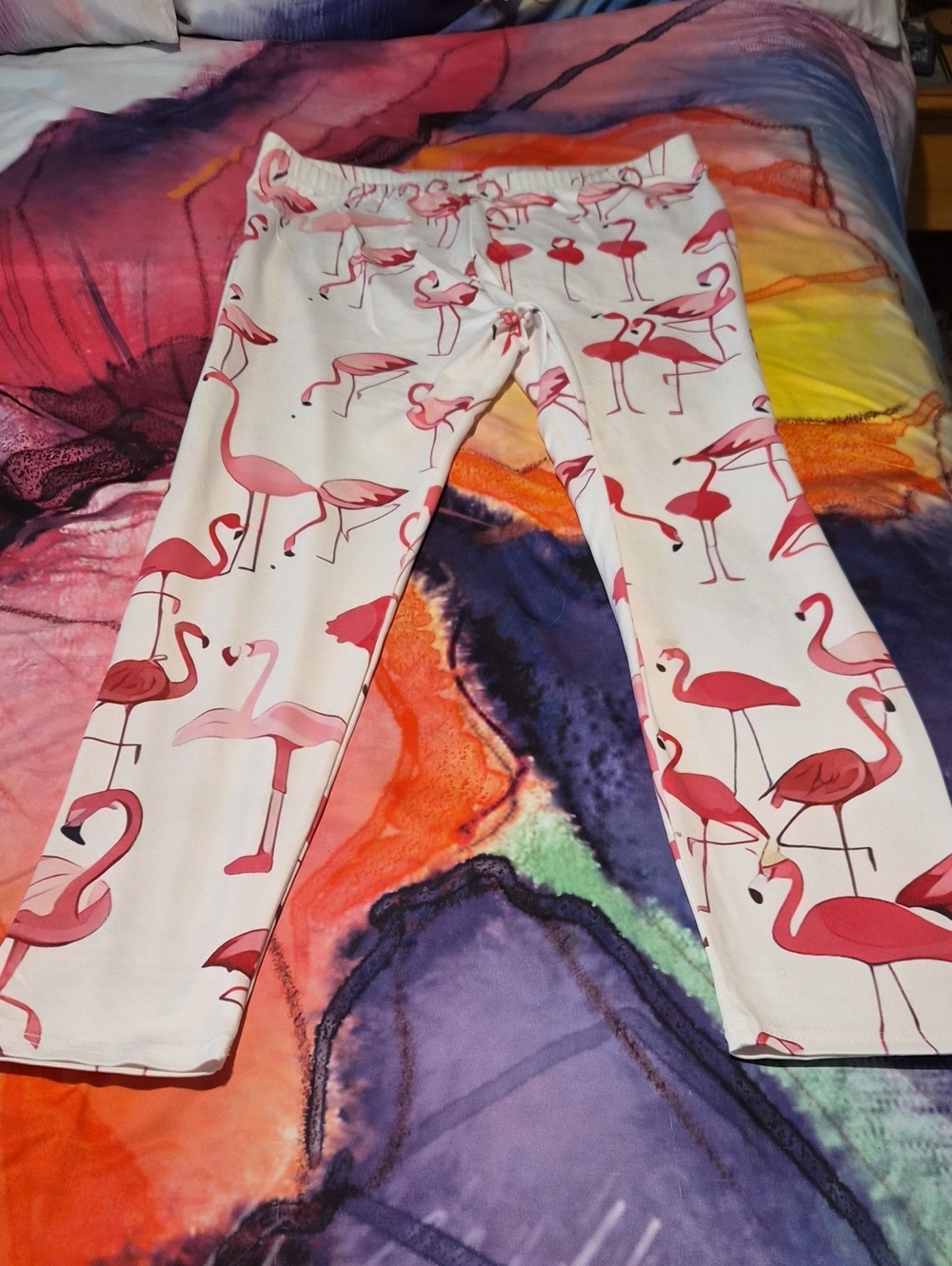 Flamingo Print Leggings White & Pink XXL